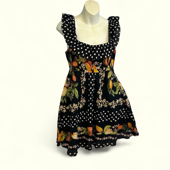 Farm Rio Cocoa Paradise Mini Ruffle sleeve dress New artsy cottagecore SML chic - Picture 1 of 12